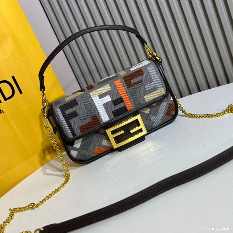 HOT FF Canvas Fendi Bag In Baguette Multi Grey Mini Motif 0720